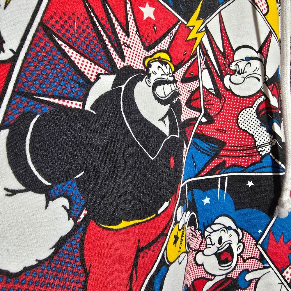 2018 Popeye‎ Grunge Print Hoodie Sweatshirt XL Colorful Comic Strip Characters - Picture 4 of 6